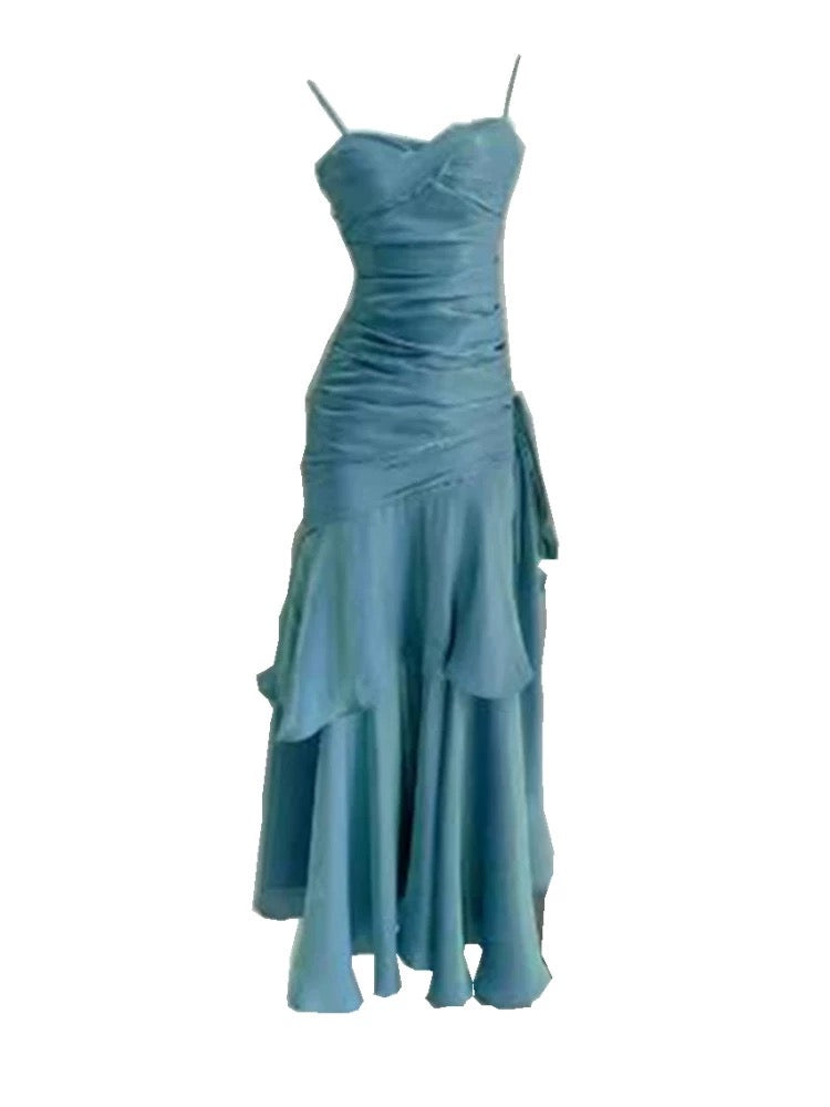 Elegant Mermaid Spaghetti Straps Blue Satin Long Classy Prom Dress Party Dress 21St Birthday Outfits Graduation Dress