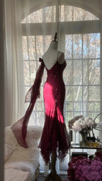 Elegant Mermaid Spaghetti Straps Burgundy Chiffon Classy Prom Dress Inspiration Trending Classy Evening Gowns Classy Party Classy Prom Dress
