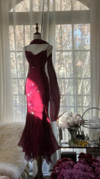 Elegant Mermaid Spaghetti Straps Burgundy Chiffon Classy Prom Dress Inspiration Trending Classy Evening Gowns Classy Party Classy Prom Dress