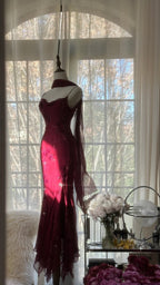 Elegant Mermaid Spaghetti Straps Burgundy Chiffon Classy Prom Dress Inspiration Trending Classy Evening Gowns Classy Party Classy Prom Dress