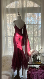 Elegant Mermaid Spaghetti Straps Burgundy Chiffon Classy Prom Dress Inspiration Trending Classy Evening Gowns Classy Party Classy Prom Dress