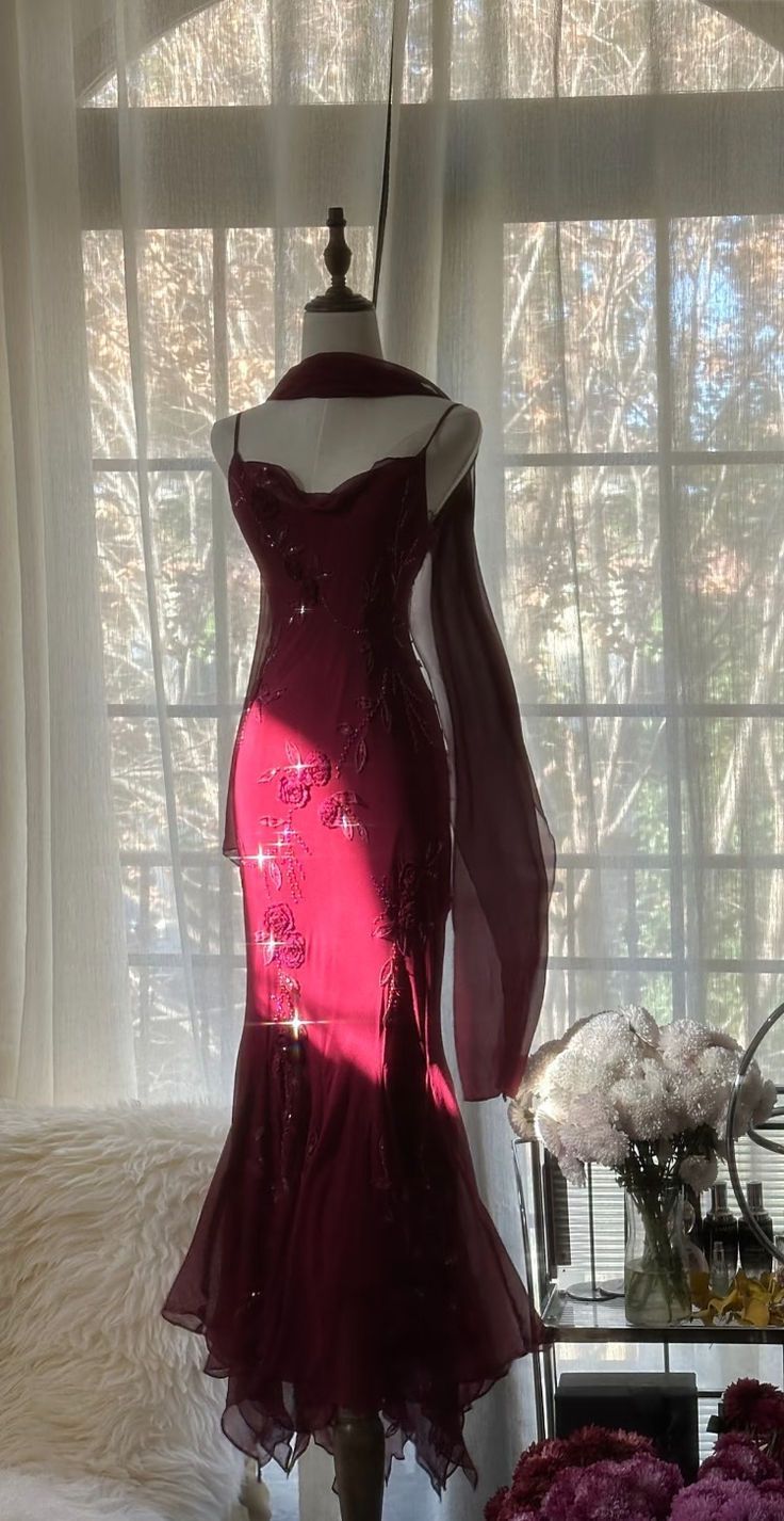 Elegant Mermaid Spaghetti Straps Burgundy Chiffon Classy Prom Dress Inspiration Trending Classy Evening Gowns Classy Party Classy Prom Dress Main image