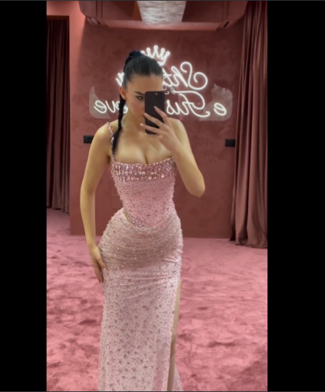 Elegant Mermaid Spaghetti Straps Pink Beads Sequin Slit Long Classy Prom Dress Classy Dress