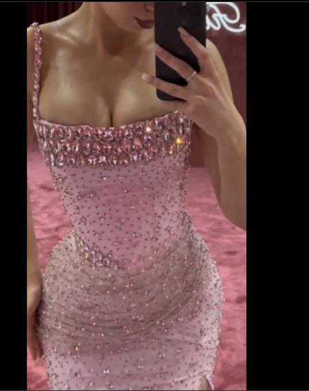 Elegant Mermaid Spaghetti Straps Pink Beads Sequin Slit Long Classy Prom Dress Classy Dress
