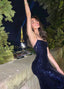 Elegant Mermaid Straps Navy Blue Sequin Classy Prom Dress Classy Dress