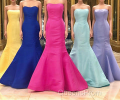 Elegant Mermaid Yellow Strapless Satin Long Evening Prom Evening Dress Classy