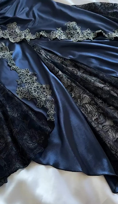 Elegant Navy Blue Spaghetti Straps Mermaid Satin Appliques Classy Prom Dress Party Dress