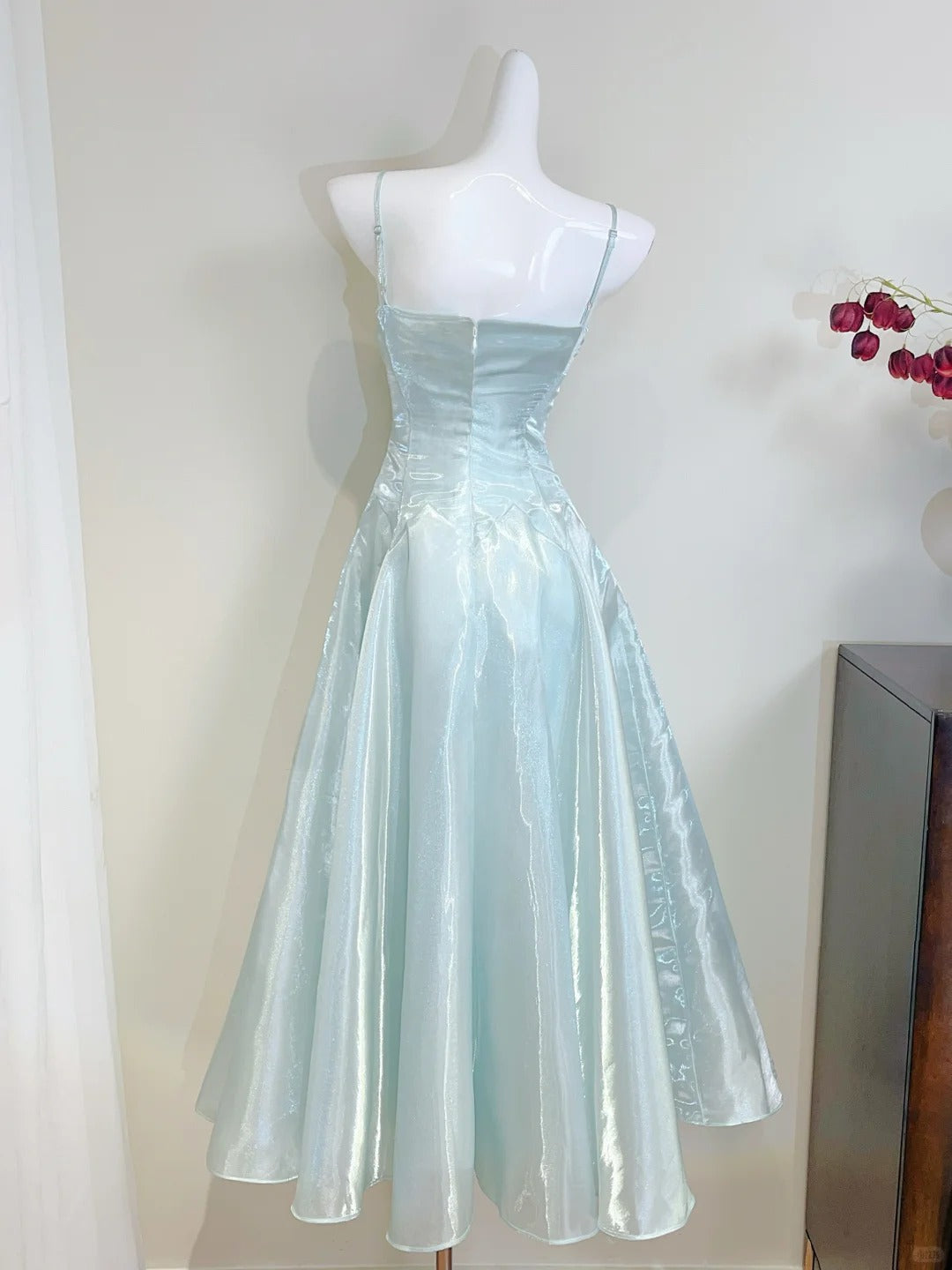 Elegant Mint Green A-Line Strappy Satin Classy Prom Dress