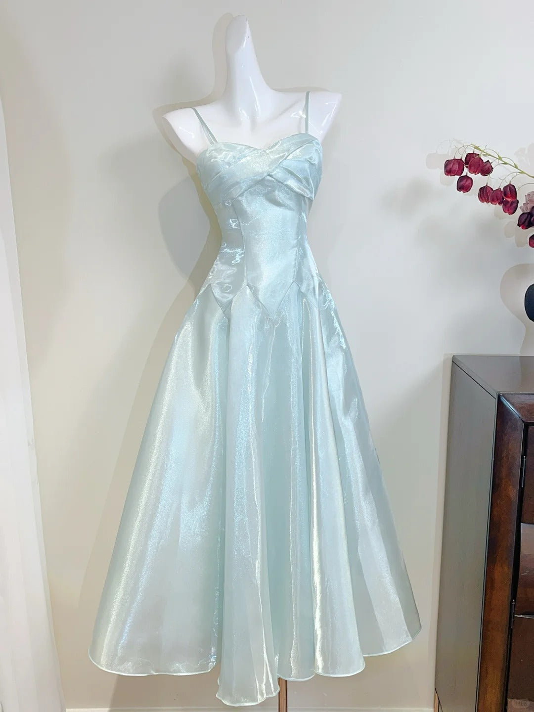 Elegant Mint Green A-Line Strappy Satin Classy Prom Dress Main image