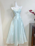 Elegant Mint Green A-Line Strappy Satin Classy Prom Dress