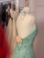 Elegant Mint Green Fitted Beaded Halter Neck Backless Long Classy Prom Dress
