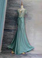 Elegant Mint Green Mermaid Sequin Satin Train Classy Prom Dress