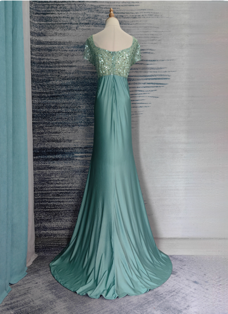 Elegant Mint Green Mermaid Sequin Satin Train Classy Prom Dress