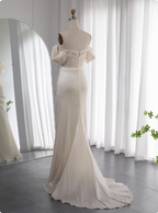 Elegant Mint Green Mermaid Strapless Rhinestone Hotfix Slit Satin Long Classy Prom Dress