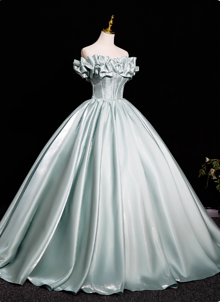 Elegant Mint Light Green Off-The-Shoulder Satin Ball Gown Prom Dress Sweet 16 Dress Secondary image