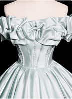 Elegant Mint Light Green Off-The-Shoulder Satin Ball Gown Prom Dress Sweet 16 Dress