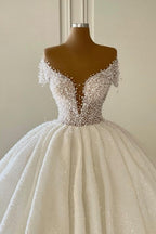 Elegant Modern V-Neck Wedding Gowns With Glitter Off-The-Shoulder