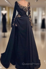 Elegant Muslim Evening Dress A-Line Long Sleeves Chiffon Lace Long Islamic Dubai Saudi Arabic Long Formal Evening Gown