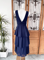 Elegant Navy Blue A-Line V-Neck Ruffled Layered Chiffon Classy Prom Dress