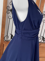 Elegant Navy Blue A-Line V-Neck Ruffled Layered Chiffon Classy Prom Dress