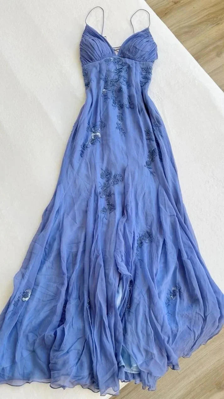 Classy Spaghetti Straps Chiffon Long Classy Prom Dress Main image