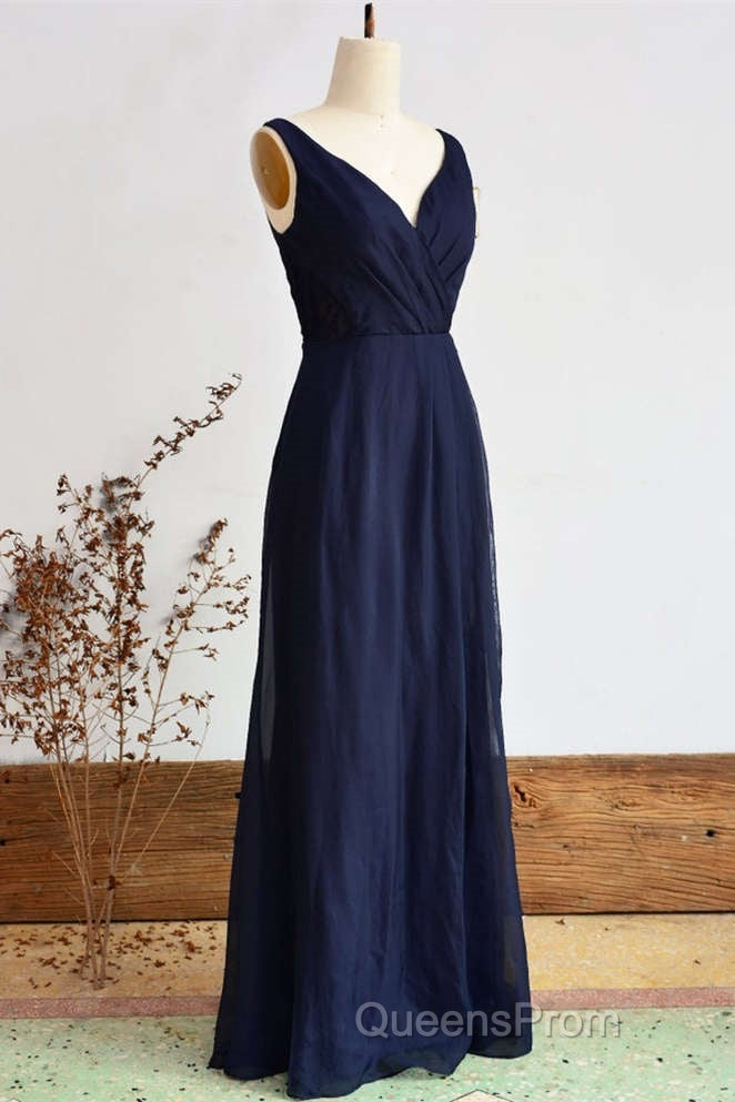 Elegant Navy Blue Chiffon Bridesmaid Dress With Slit Secondary image