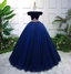 Elegant Navy Blue Off-The-Shoulder Velvet Tulle Ball Gown Prom Dress Sweet 16 Dress