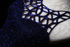Elegant Navy Blue Sleeveless Cutout Halter Mermaid Bead Embroidered Lace Classy Prom Dress