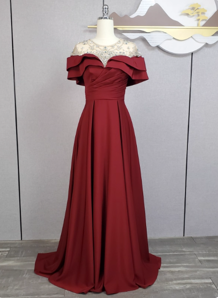 Elegant Navy Blue Train Beaded Satin Classy Prom Dress