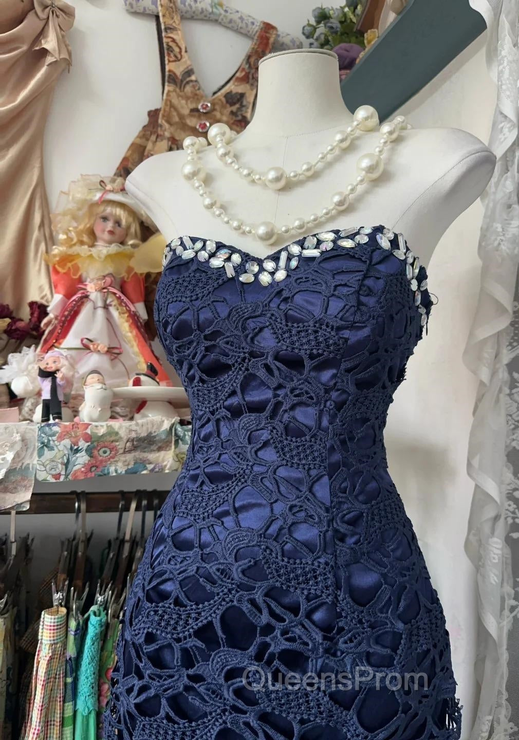 Elegant Navy Mermaid Strapless Evening Prom Dress Backless Chiffon Birthday Evening Dress