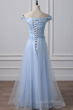 Elegant Off Shoulder Long Sky Blue Lace Evening Prom Dress, Off Shoulder Sky Blue Formal Dress, Sky Blue Lace Evening Dress