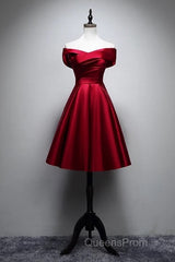 Elegant Off Shoulder Satin Knee Length Bridesmaid Dress