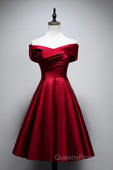 Elegant Off Shoulder Satin Knee Length Bridesmaid Dress