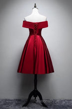 Elegant Off Shoulder Satin Knee Length Bridesmaid Dress