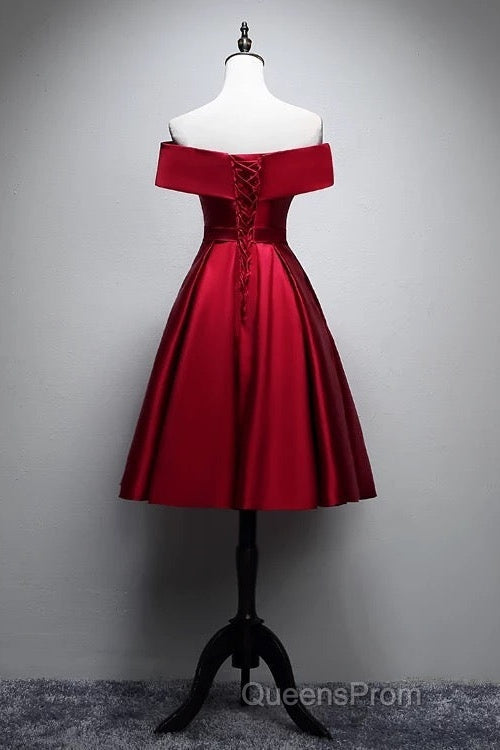 Elegant Off Shoulder Satin Knee Length Bridesmaid Dress