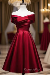 Elegant Off Shoulder Satin Knee Length Bridesmaid Dress