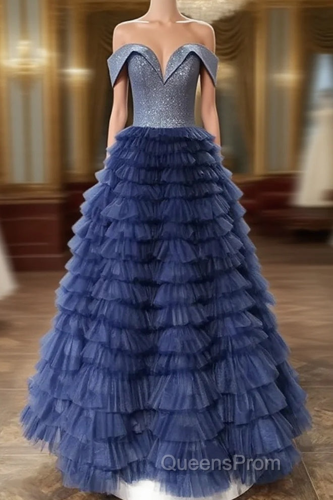 Elegant Off Shoulder Sequins Top Long Evening Prom Dress, Formal Evening Dress, Off The Shoulder Ball Gown Main image