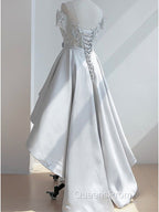 Elegant Off The Shoulder Applique Satin White Homecoming Dress Online,