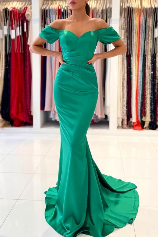 Elegant Off-The-Shoulder Green Mermaid Evening Dress Long On Sale Main image