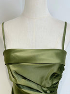 Elegant Olive Green Mermaid Ruffle Spaghetti Strap Satin Classy Prom Dress