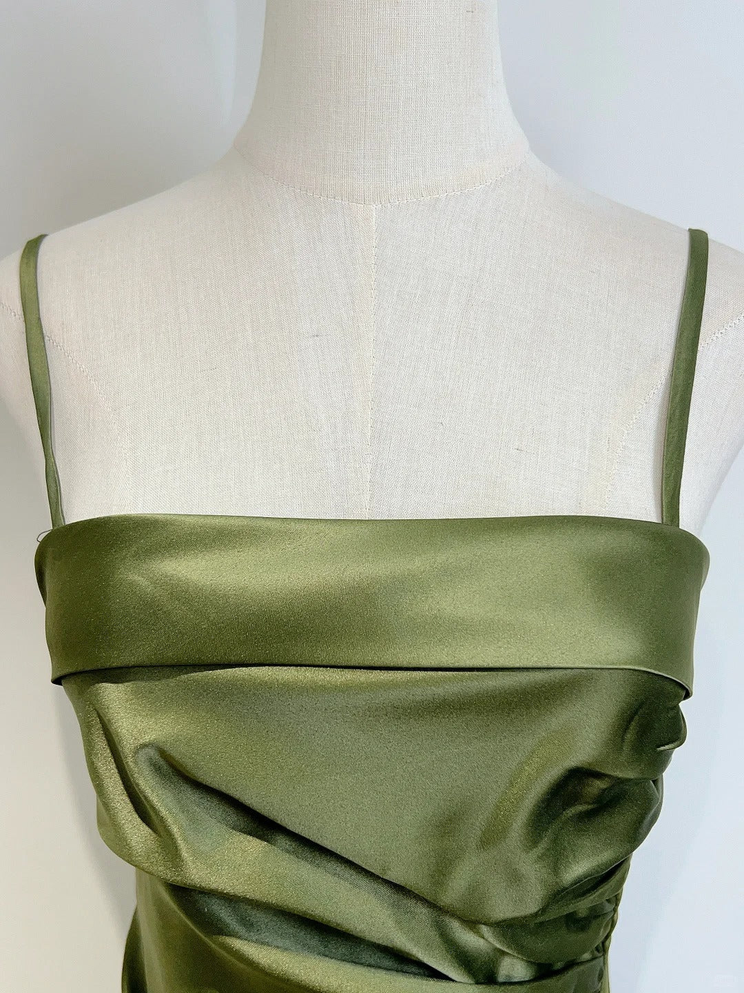 Elegant Olive Green Mermaid Ruffle Spaghetti Strap Satin Classy Prom Dress
