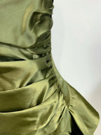 Elegant Olive Green Mermaid Ruffle Spaghetti Strap Satin Classy Prom Dress