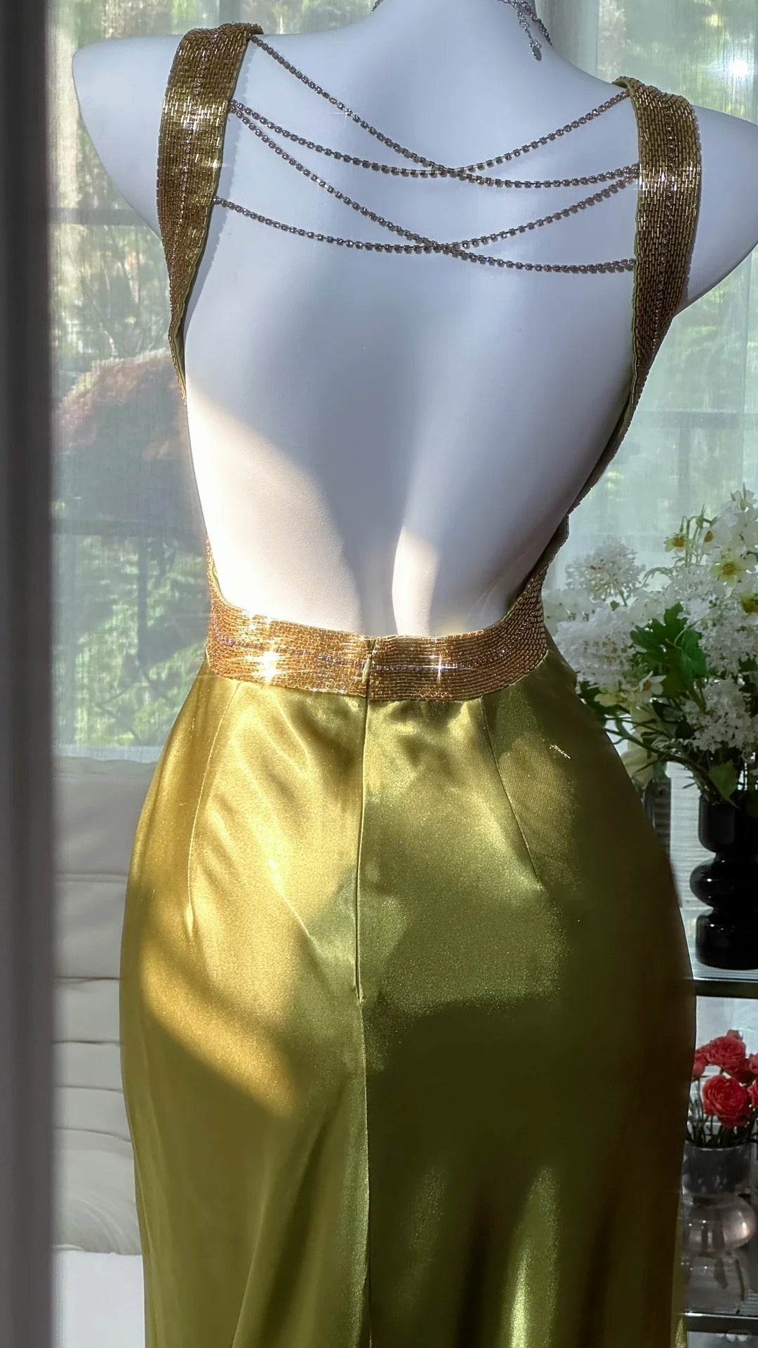 Elegant Olive-Green Mermaid V-Neck Backless Satin Long Classy Prom Dress