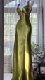 Elegant Olive-Green Mermaid V-Neck Backless Satin Long Classy Prom Dress