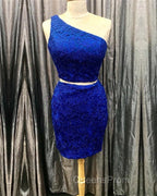 Elegant One Shoulder Homecoming Dress Two Piece Evening Prom Short Dress