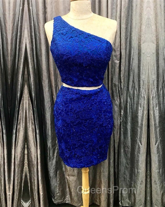 Elegant One Shoulder Homecoming Dress Two Piece Evening Prom Short Dress