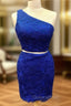 Elegant One Shoulder Homecoming Dress Two Piece Evening Prom Short Dress