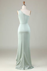 Elegant One Shoulder Matcha Ruched Long Bridesmaid Dress