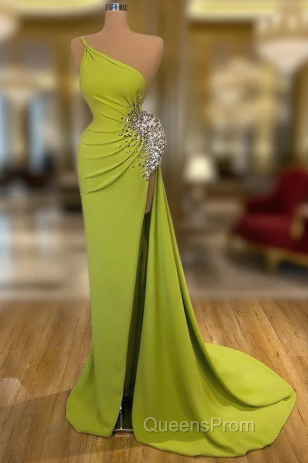 Elegant One Shoulder Mermaid Long Evening Dress With Beads Slit Main image