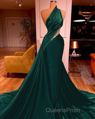 Elegant One Shoulder Mermaid Evening Prom Dress Long Pleated with Beads